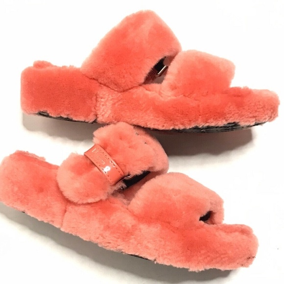 UGG | Fuzz Yeah Slippers Women's Size 6 Orange Comfort Side Buckle Flats - Picture 1 of 9